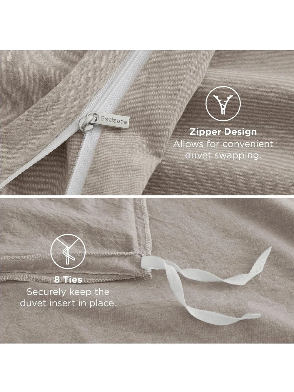 NEW Bedsure PureWoven 100% Washed Cotton Duvet Cover Set, 3-PC. Linen Like Full